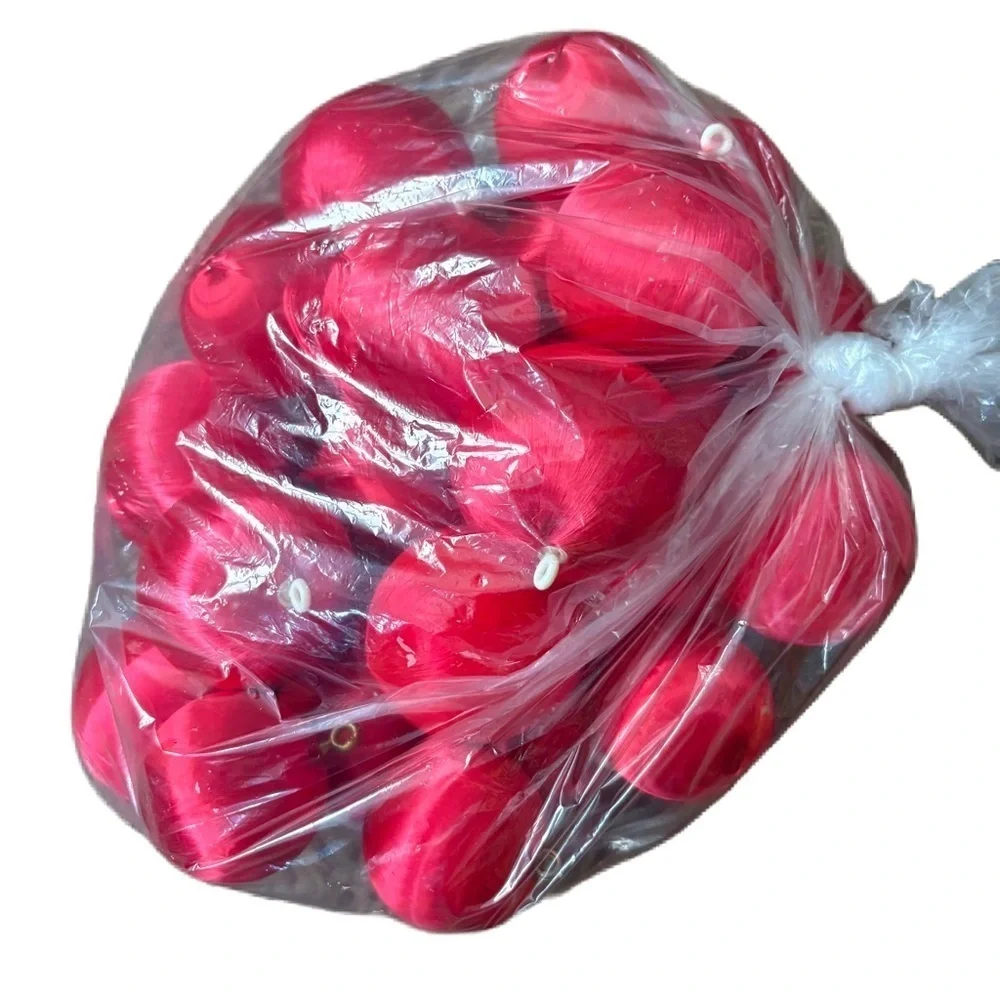 Vintage Red Satin Nylon Wrapped Red Ball Ornament Lot Bundle Christmas